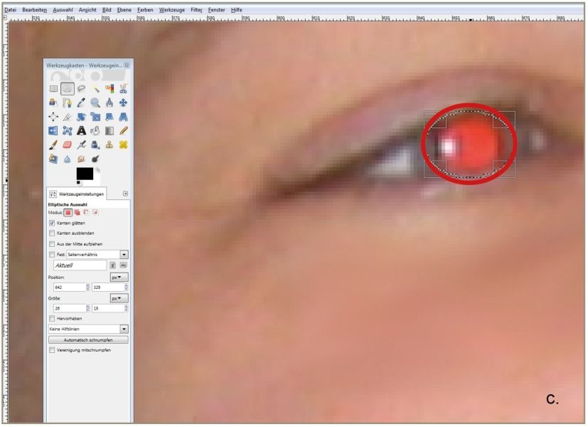 Rote Augen entfernen - Punkt C